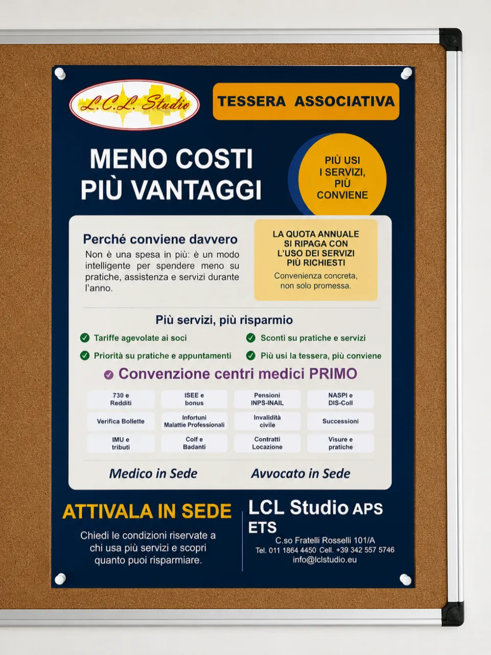 Tessera associativa L.C.L. Studio con i vantaggi e i servizi per i soci
